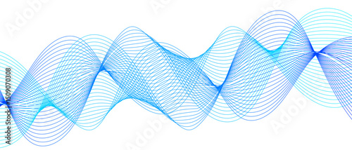 Abstract clean, modern background with smooth, flowing waveforms and fine parallel lines. Wave shapes undulate with deep blue to bright dynamic gradient effect. Sense of depth, rhythm, and motion.