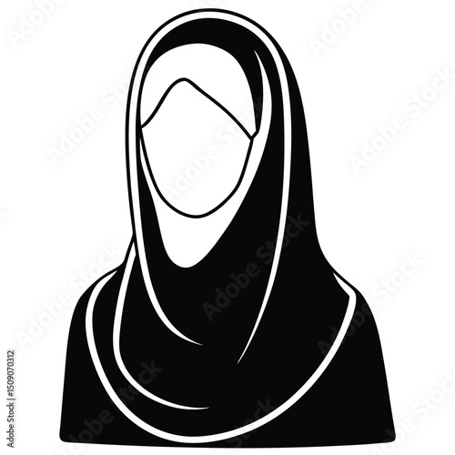 Vector Illustration of a Woman Wearing a Niqab A Simple Black and White Design