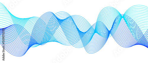 Abstract clean, modern background with smooth, flowing waveforms and fine parallel lines. Wave shapes undulate with deep blue to bright dynamic gradient effect. Sense of depth, rhythm, and motion.