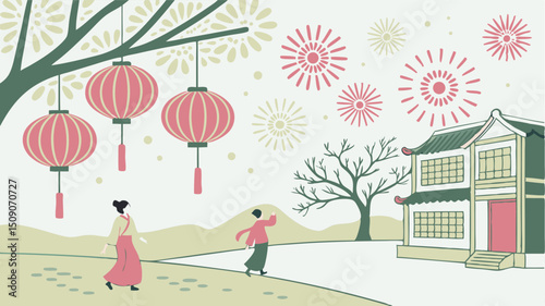 Festive lantern celebration chinese new year illustration