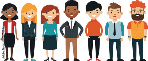 Vector illustration of diverse business man and woman people in suits, symbolizing a successful office team