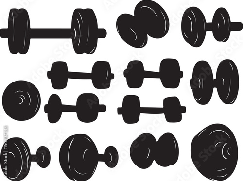 Black and White Dumbbell Set Vector Illustration: Fitness, Exercise, Weightlifting, Workout Clipart