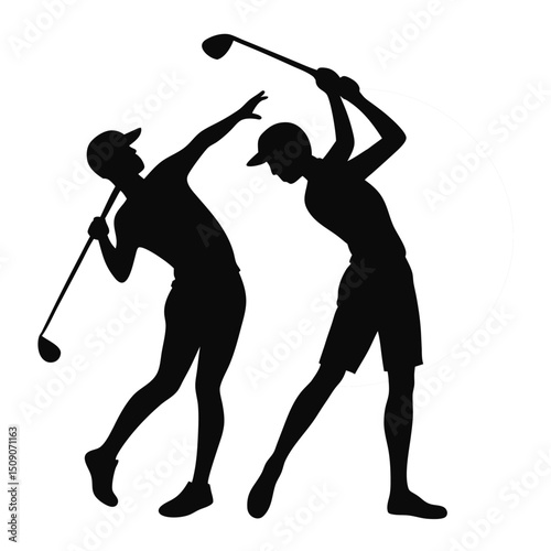 Dynamic Golf Silhouette Two Players in Action - Vector EPS Illustration