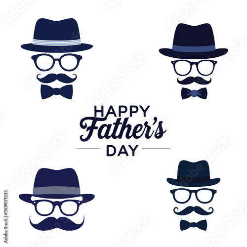 Classic Gentleman Icons for Father’s Day – Vintage Hat, Glasses, Mustache & Bow Tie Vector Set

