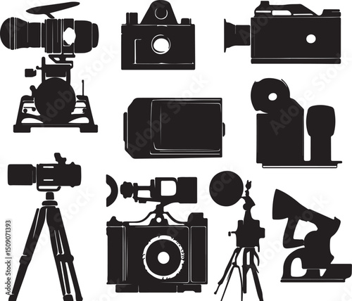 Silhouette Vector Art: Vintage & Modern Camera Collection for Photography Design Projects