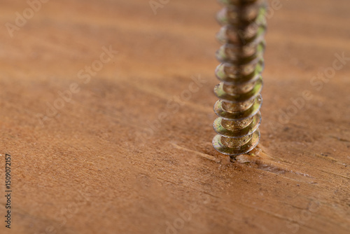 Metal Screw Driven Into Wooden Plank