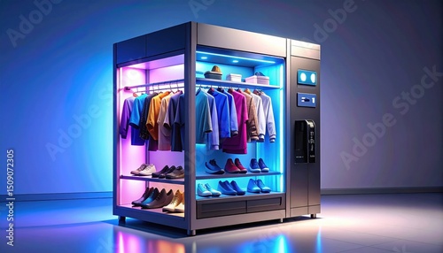 Plakat Modern Automated Clothing and Shoe Vending Machine with Colorful Apparel