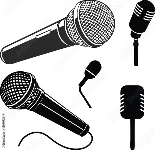 Microphone vector, classic microphone icon silhouette, vector art illustration.
