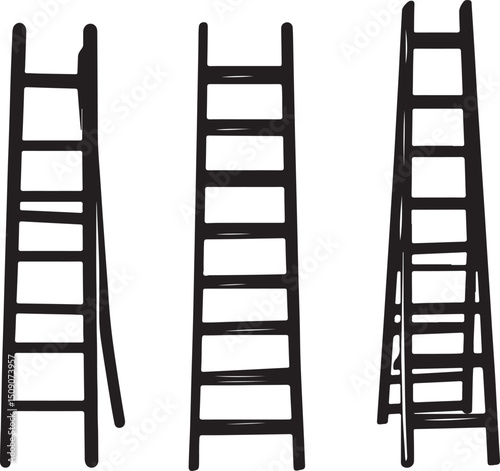 Ladder Illustrations: Black & White Vector Graphics of Step Ladders, Simple Clip Art