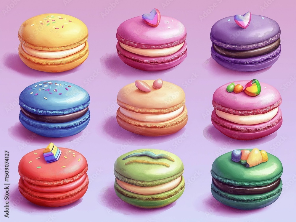 A collection of charming and colorful French macarons A collection of charming and colorful French macarons