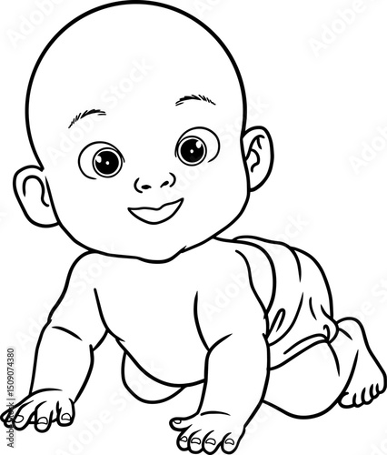  a cute toddler is crawling line vector illustration isolated on white background