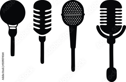 Microphone vector, classic microphone icon silhouette, vector art illustration.