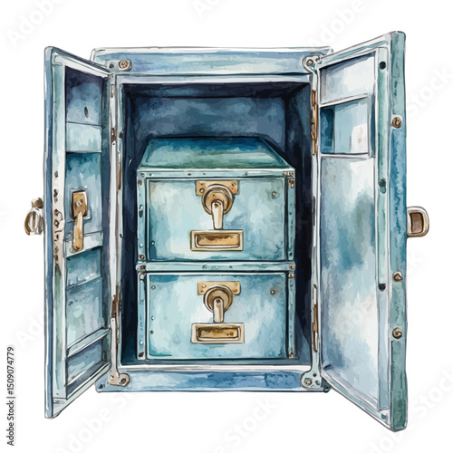 watercolor of Safe Deposit Box, vector high quality, isolated on a white background.