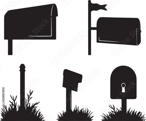 Mailbox Silhouettes: Vector Set of Black & White Rural Mailboxes for Graphic Design & Illustration
