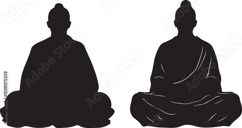 Buddha Silhouette Vector: Meditating Figure in Lotus Position, Zen Buddhism Art, Spiritual Icon