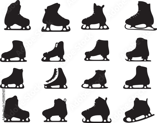 Black Silhouette Ice Skates Illustration: Winter Sport, Skating Equipment, Vector Graphic Art