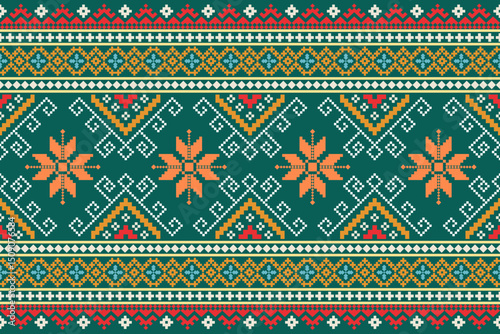 Pixel ethnic pattern. Traditional Ukrainian Cross-Stitch Embroidery. Ethnic oriental Pixel pattern background. Abstract,vector,illustration. Texture,clothing,frame,decoration,rug wallpaper, carpet,