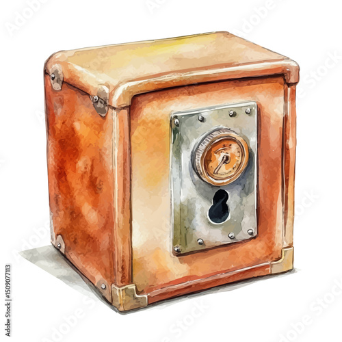 watercolor vector of Safe Box, high quality, isolated on a white background.