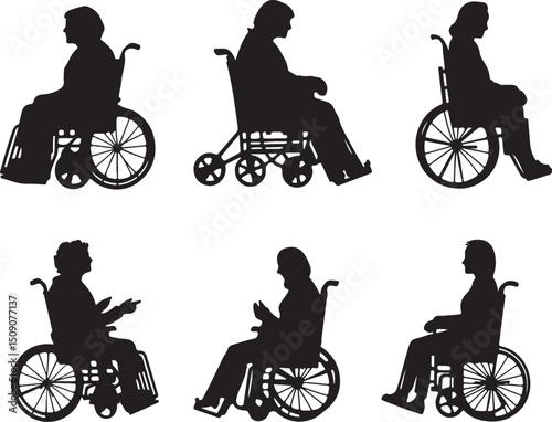 Wheelchair Silhouettes: Diverse People with Disabilities, Accessibility Vector Graphics