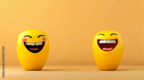 Two Yellow Smiling Emojis on Orange Background