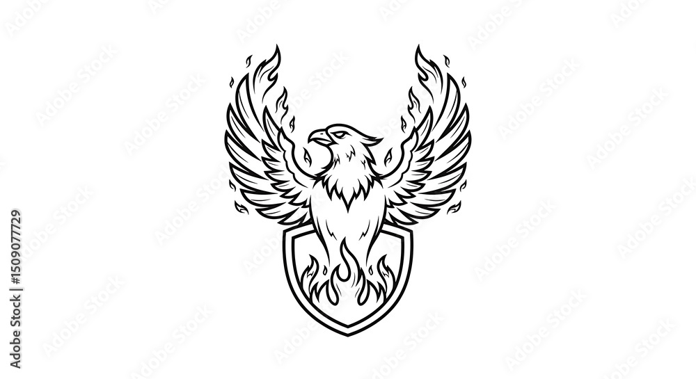 Obraz premium Phoenix Bird on Fire Shield