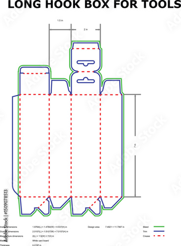 Long hook box template for tools packaging design
