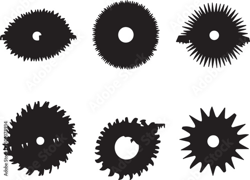 Silhouette Vector Set: Circular Saw Blades, Woodworking Tools, Industrial Cutting Equipment Graphics