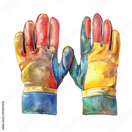 Safety Gloves, watercolor painting vector, high quality, isolated on a white background.