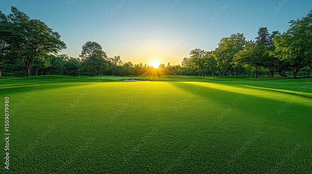 Naklejka premium Lush golf course at sunrise