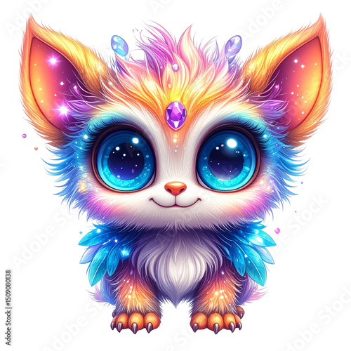 Enchanting Furry Creature with Bright Glowing Gem Eyes