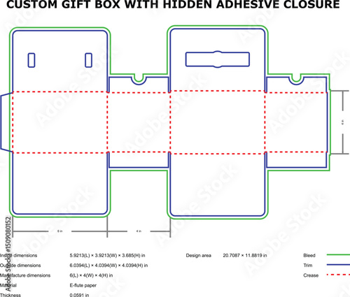 Custom gift box design template hidden adhesive closure e flute paper