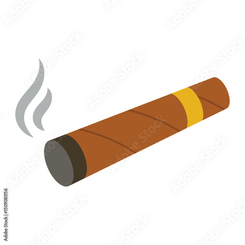 Cuban cigar vector icon. Smoking and tobacco symbol representing luxury lifestyle, leisure, or cigar packaging design. Cartoon color illustration isolated on white background.