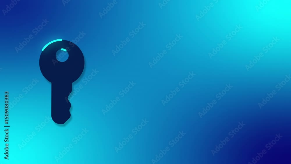 Dark blue key on vibrant blue gradient background with soft neon ...