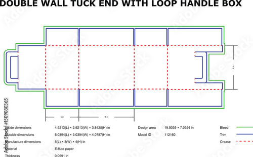Double wall tuck end box with loop handle packaging design template
