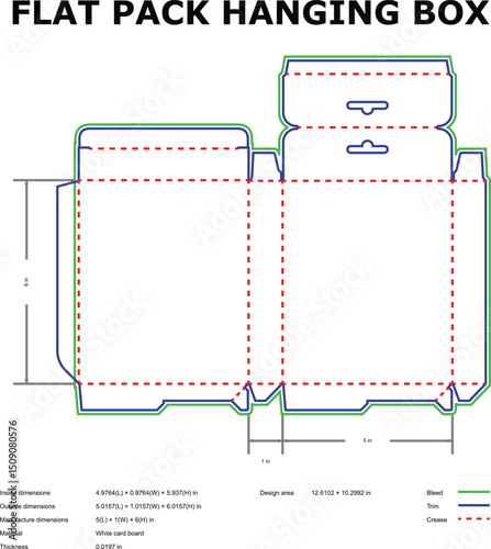 Flat pack hanging box template design dimensions white card stock