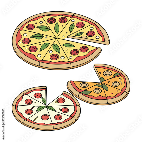 A set of color pizza with white clean background
