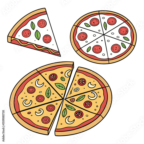 A set of color pizza with white clean background