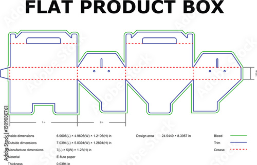 Flat product box template e flute paper packaging design diagram