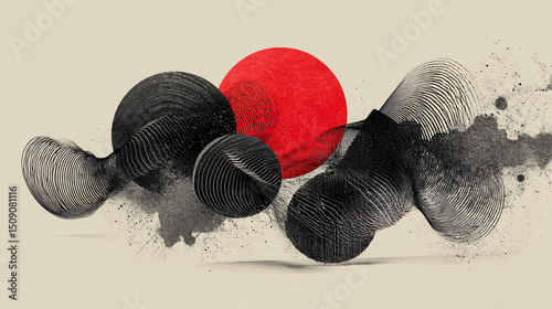 Abstract representation of Hiroshima Day with red and black elements
