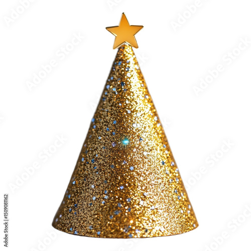 golden party hat isolated on transparent background photo