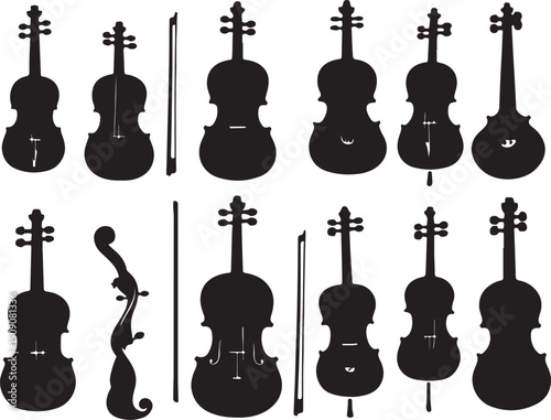 Violin Silhouette Vector Art: Musical Instrument Graphics, Strings, Orchestra, Classical Music Icons