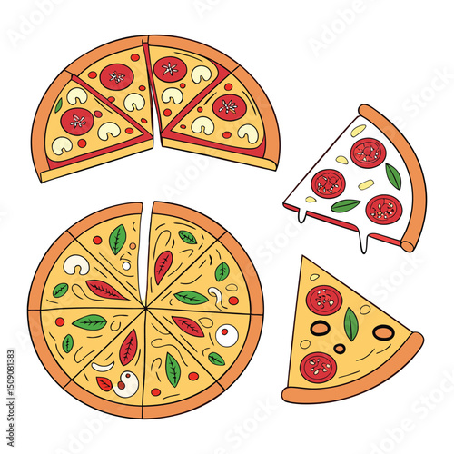 A set of color pizza with white clean background