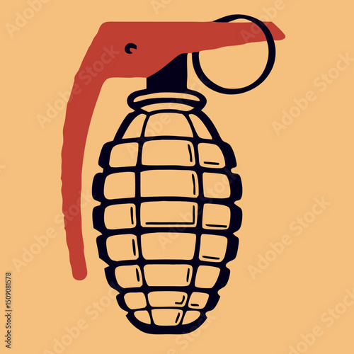 Hand Grenade Illustration, Military Weapon Graphic, Explosive Device Design