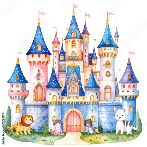 Enchanted Palace of Furry Friends in a Magical Landscape