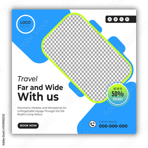 Travel and tour social media posts and web banner square design template