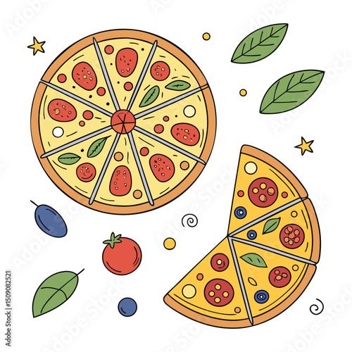 A set of color pizza with white clean background