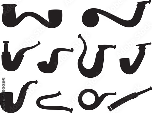 Antique Tobacco Smoking Pipe Silhouettes Vector Art: Vintage Collection of Classic Pipe Designs
