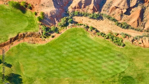 Fotografija Aerial Golf Course Greens Meeting Desert Terrain Top Down Flyover