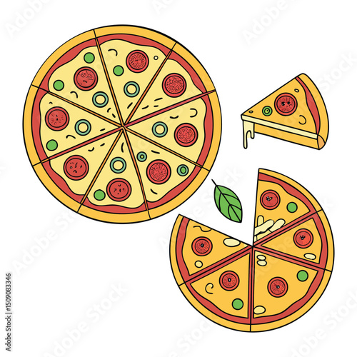 A set of color pizza with white clean background