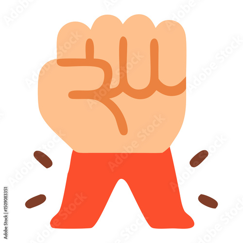 Raised red fist standing on a platform representing resistance, protest or social power